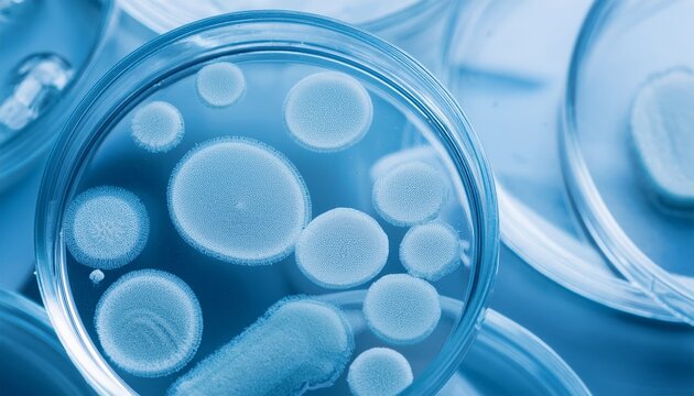Analysis of bacterial cultures in petri dishes, bacteria growing