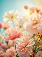 Fototapeta premium Beautiful arrangement of pastel colored flowers in soft lighting creating a serene atmosphere in a tranquil setting