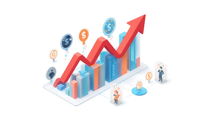 Analyzing Business Growth Chart with Data and Team Members Illustration