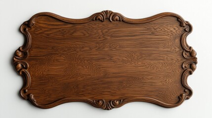 Elegant wooden plaque with intricate edges displayed against a plain background