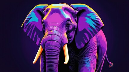 elephant illustration with purple and blue light