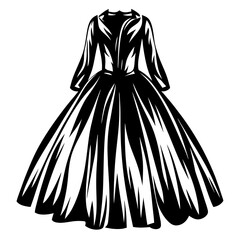 Elegant Black and White Dress with Exaggerated Skirt and Long Sleeves