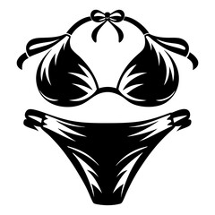Black and White Vector Illustration of a Bikini Swimsuit with Tie Straps