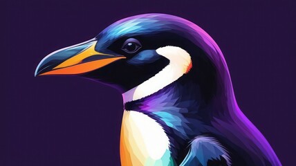 Fototapeta premium penguin illustration with purple and blue light