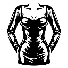 Black and White Vector Illustration of a Woman Wearing a Dress Design