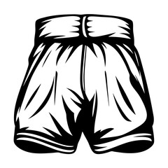 Graphic illustration of boxing shorts with waistband in black and white