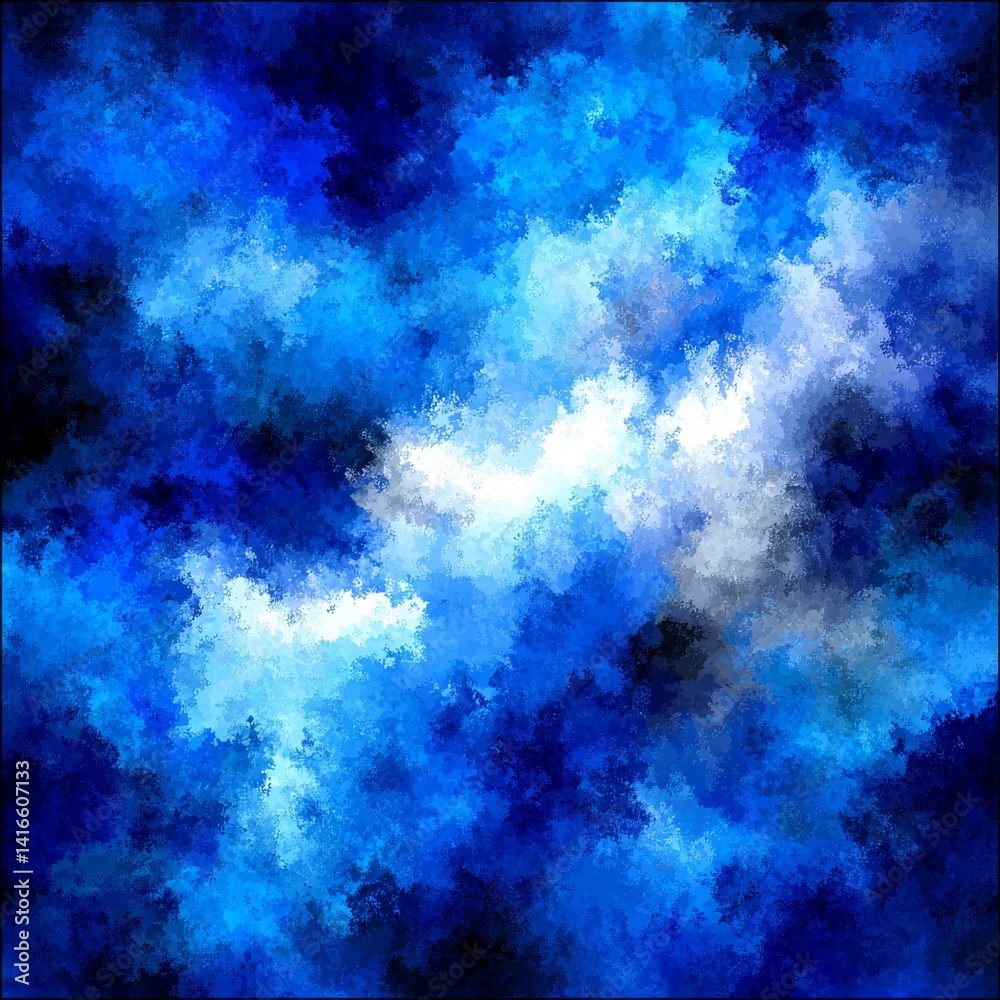 Poster abstract blue: digital art painting with textured brushstrokes and light highlights on dark backgrou