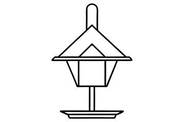 Bird Feeder Line Art Vector Illustration With White