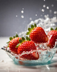 Photorealistic Close-Up of Fresh Ripe Strawberries on Rustic Wooden Table, High-Quality Food Background for Commercial Use