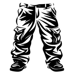 Bold Black and White Illustration of Cargo Pants and Boots