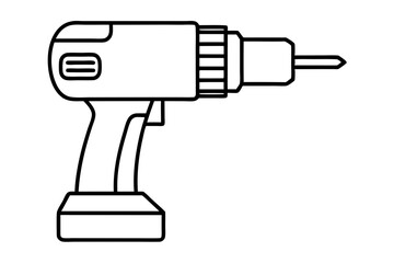 Cordless Drill Line Art Vector Illustration With White