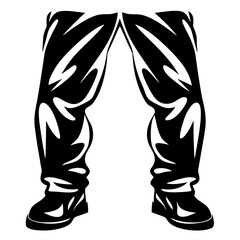 Graphic representation of human legs with trousers and shoes in monochrome