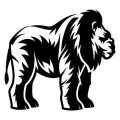 Abstract Black and White Graphic Illustration of a Powerful Gorilla Stance