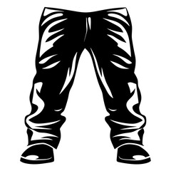 Isolated pair of baggy black pants and shoes with artistic shadows