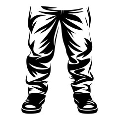 Stylized illustration of baggy pants and shoes in black and white color scheme