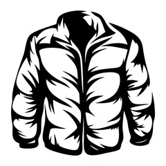 Stylized black and white illustration of a puffy winter jacket or coat