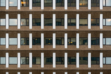 Facade with glass and concrete in Amstelveen Kronenburg in The Netherlands. Office building.