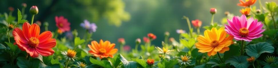 Vibrant flowers unfurl amidst lush greenery and vibrant hues, foliage, illustration, flowers in bloom