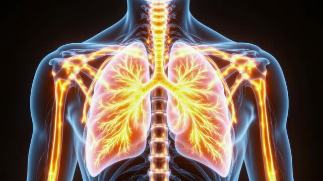 Detailed illustration of human lungs and respiratory system displaying veins and arteries for educational purposes, Generative AI.