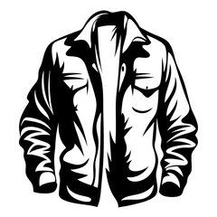 Monochrome illustration of an open collared shirt with sleeves and pocket