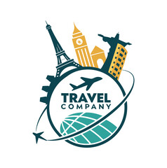  Travel and Tour Logo with Mountain and airplane vector 