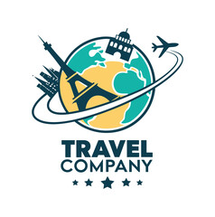  Travel and Tour Logo with Mountain and airplane vector 