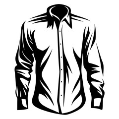 Striking Black and White Illustration of a Long Sleeved ButtonDown Shirt