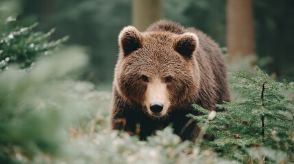 Fototapeta premium Majestic Brown Bear in Lush Forest Meadow