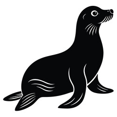 a sea lion silhouette vector art illustration, black sea lion vector