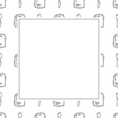 kitchen utensil frame. doodle kitchenware square frame. kitchen background