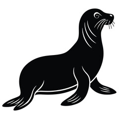 a sea lion silhouette vector art illustration, black sea lion vector
