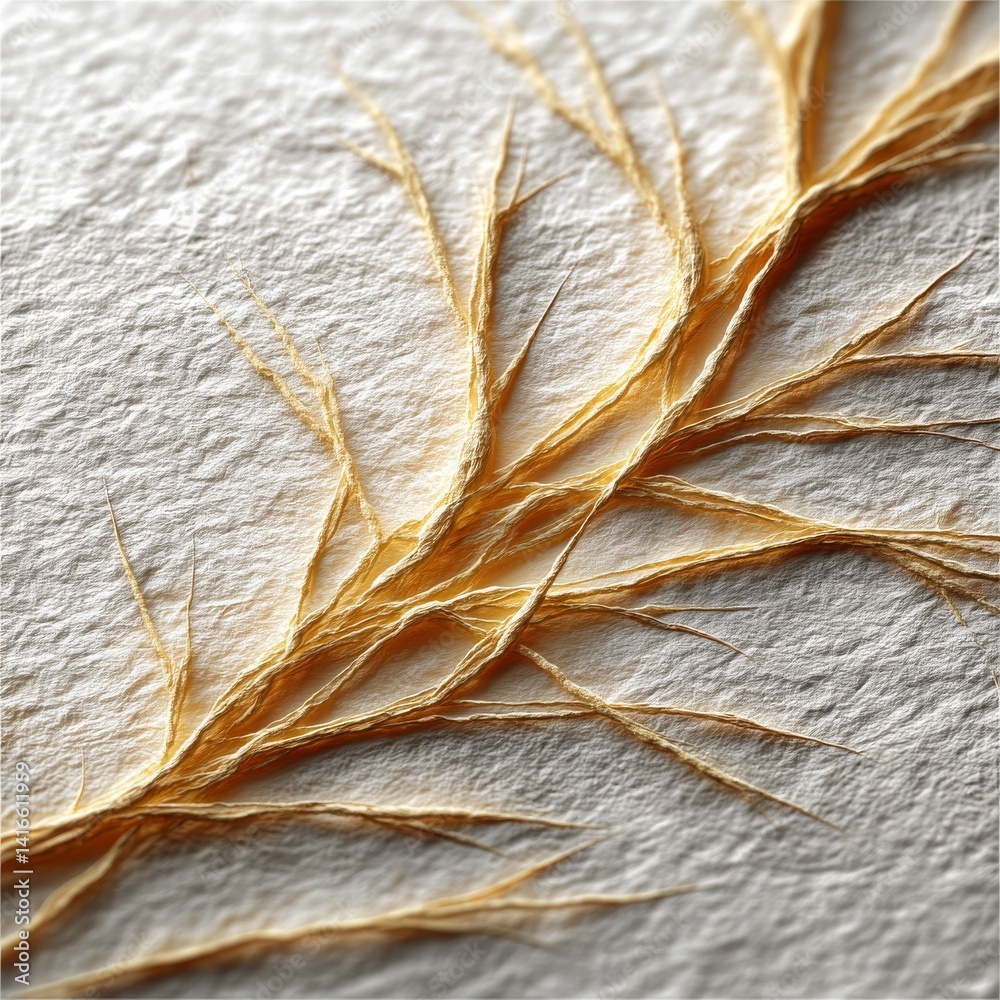 Poster golden veins: abstract botanical art on textured paper background with soft lighting, minimalist aes