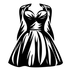 Stylized black and white dress with a sweetheart neckline and flared skirt