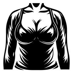 Black and white illustration of a woman's torso wearing a bra