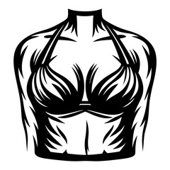 Abstract torso drawing with bra in bold black and white design