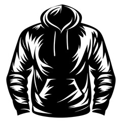 Stylized Black Hoodie with Drawstrings and Front Pocket in Vector Format