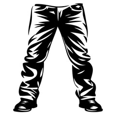 Striking black and white illustration of a pair of stylized baggy jeans