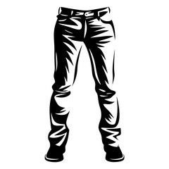 Striking monochromatic vector illustration of jeans standing, full length, in a graphic style