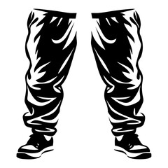Abstract depiction of baggy pants and sneakers in bold monochrome style