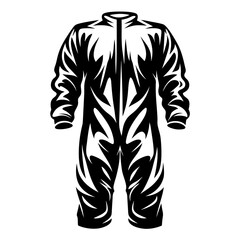 Stylized Black and White Illustration of a Full Body Protective Suit