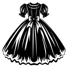 Elegant ball gown with puffy sleeves and frilled details in black
