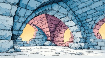 Ancient Stone Ruins  Archway  Fantasy  Game Background  Cinematic Lighting   Blue  Pink