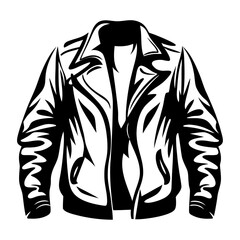 Bold Black and White Illustration of an Open Leather Jacket with Collar