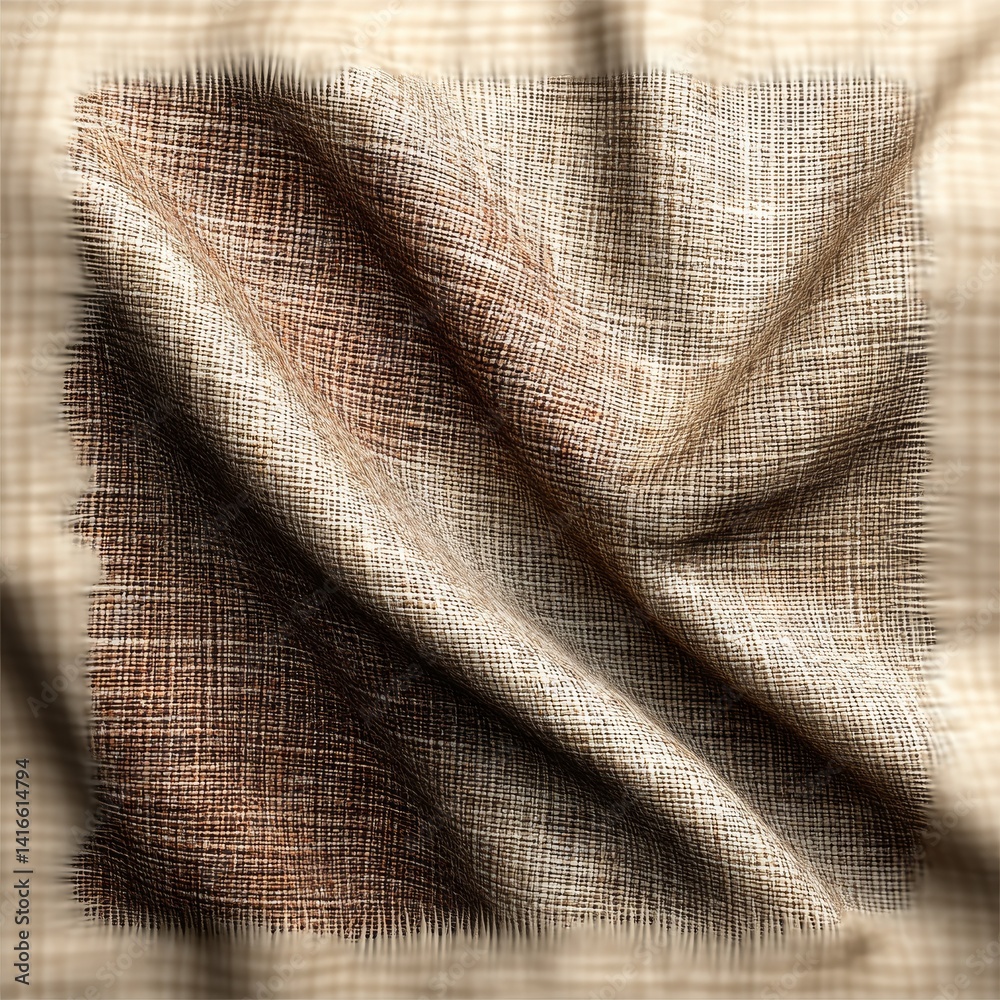 Poster textured fabric folds with woven pattern in earthy tones: an abstract close-up revealing depth and d
