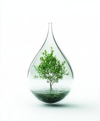 Tiny tree in a clear water drop, studio shot