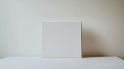 Blank canvas placed on a simple wooden table against a neutral background, emphasizing potential for creativity and artistic expression