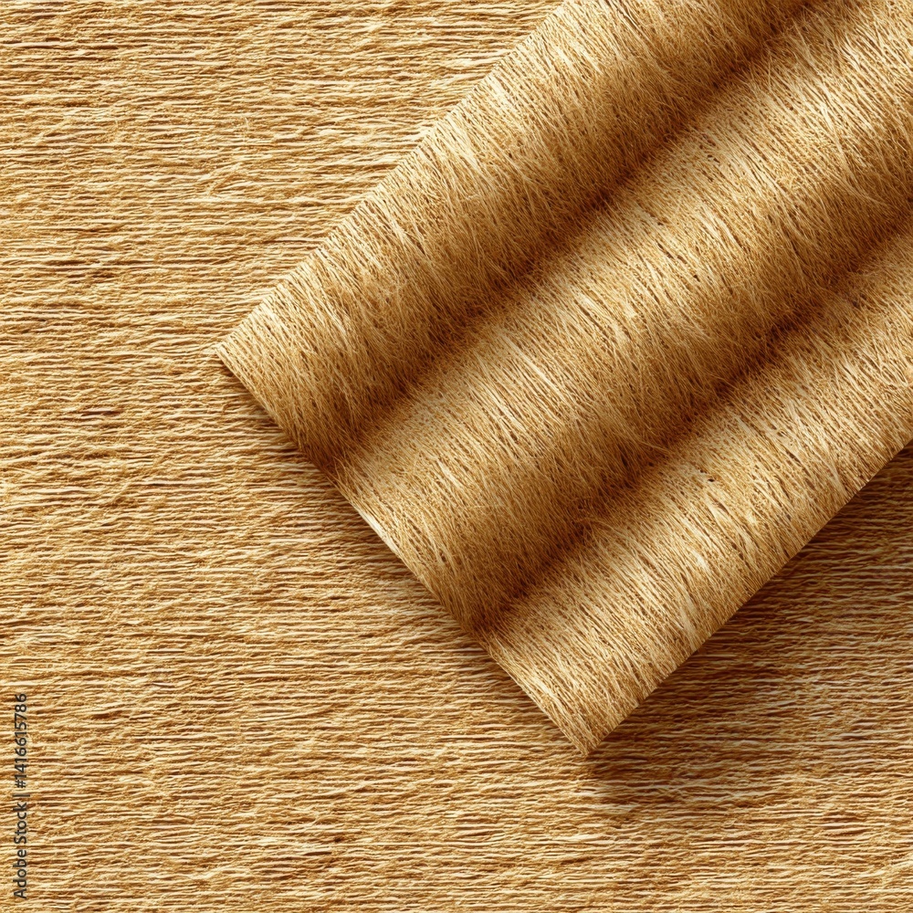 Poster textured tan: a close-up of crepe paper with folded edge revealing vertical grain detail and subtle 