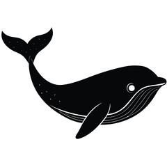 Vector black silhouette of a dolphin isolated on a white background