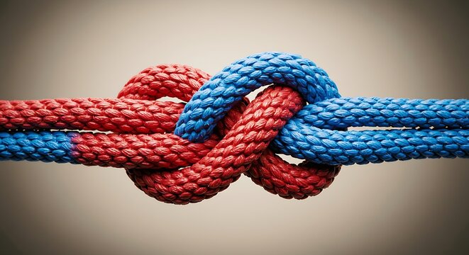 Tied Together: Red and Blue Ropes Symbolizing Bipartisan Unity and Partnership"