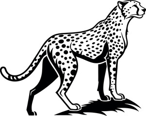 Fototapeta premium Cheetah Silhouette on Mound, Black and White Cheetah Illustration